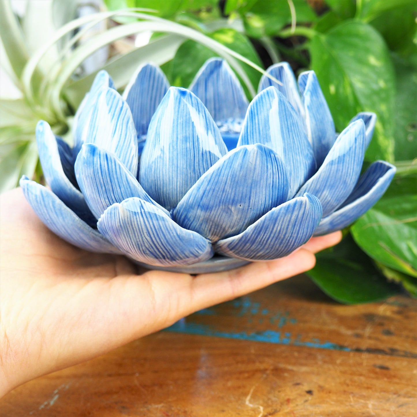 Pillar Candle Holder - Lotus Flower (Blue) - Shakti