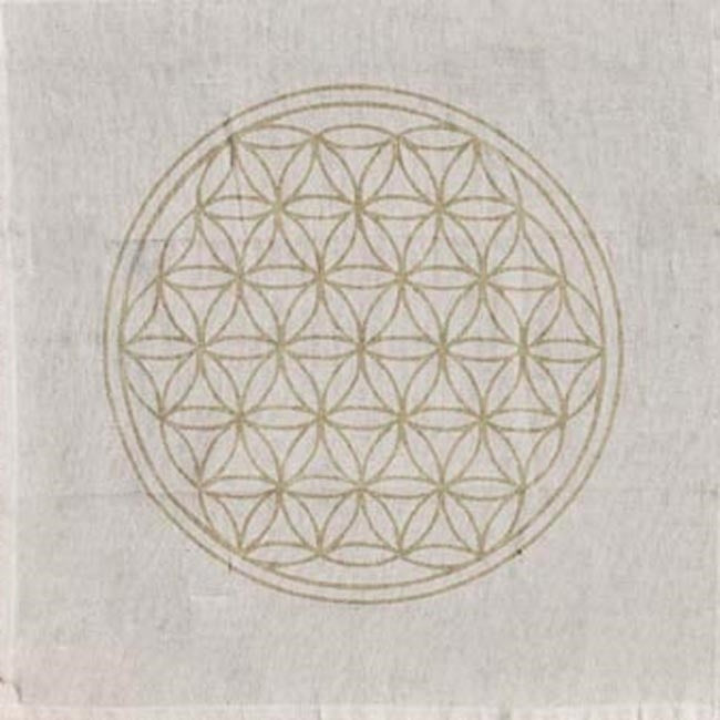 Cotton Crystal Grid Cloth - Flower Of Life (Beige/Gold) - Shakti