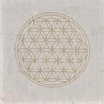 Cotton Crystal Grid Cloth - Flower Of Life (Beige/Gold) - Shakti