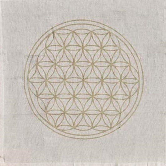 Cotton Crystal Grid Cloth - Flower Of Life (Beige/Gold) - Shakti