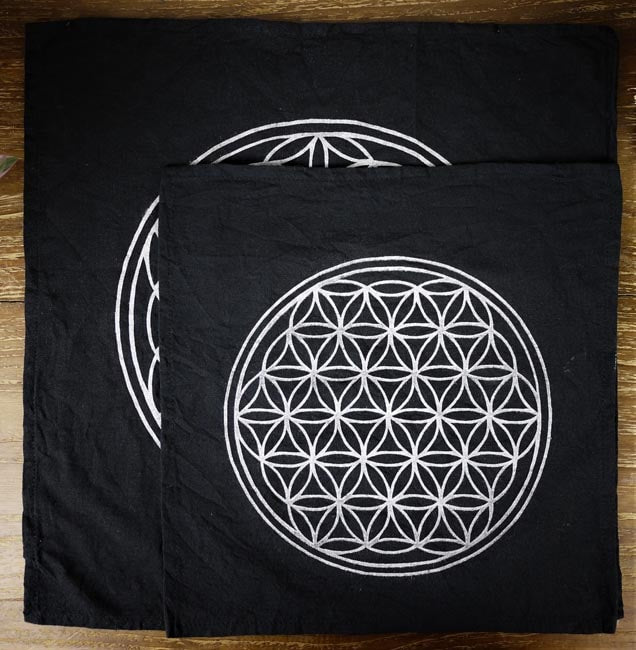 Cotton Crystal Grid Cloth - Flower Of Life (Black/Silver) - Shakti