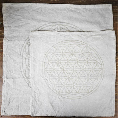 Cotton Crystal Grid Cloth - Flower Of Life (Beige/Gold) - Shakti