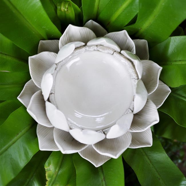 Pillar Candle Holder - Lotus Flower (Off-White) - Shakti