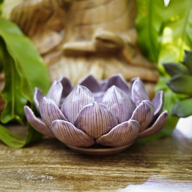 Pillar Candle Holder - Lotus Flower (Purple)