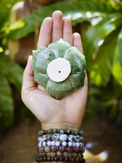 Incense Holder - Blooming Lotus Flower (S / Green) - Shakti