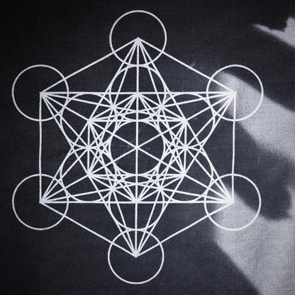 Cotton Crystal Grid Cloth - Metatron's Cube (Black/Silver) - Shakti