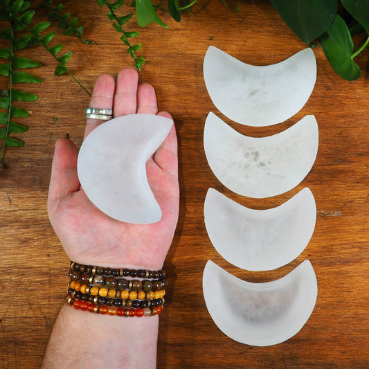 Selenite Crescent Moon Bowls - Shakti