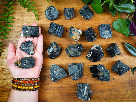 Black Tourmaline Chunks, Polished - Shakti