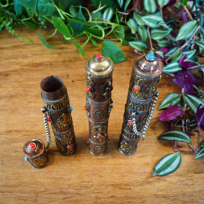 Tibetan Brass Incense Travel Case - Shakti